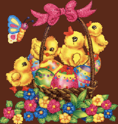 Brokatowy koszyk wielkanocny z pisankami